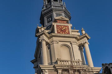 Fototapeta premium Zuiderkerk (Southern church) - XVII century Protestant church in Amsterdam Nieuwmarkt area. Church constructed in 1611, church tower (1614) dominates surrounding area. Amsterdam. Netherlands.