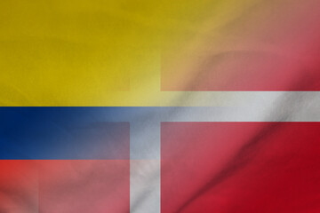 Fototapeta premium Colombia and Denmark state flag international relations DNK COL