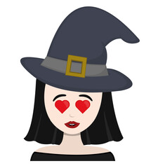 vector illustration of a cartoon witch with an expression of love and heart shaped eyes