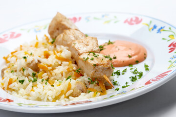 rice with chicken kebab