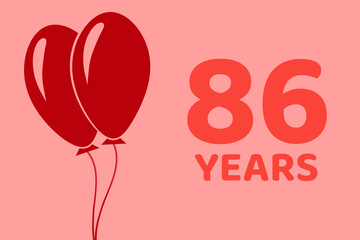 86 years logo. Illustration for celebration anniversary. Concept 86 Birthday. eighty-six years. Balls on pink background. Inscription 86 symbolizes birthday celebrations. eighty-six anniversary
