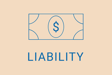Obraz premium liability . Minimalist dollar image. Simple illustration on financial theme. liability blue logo. Beige XX background. Economic banner.ART blur
