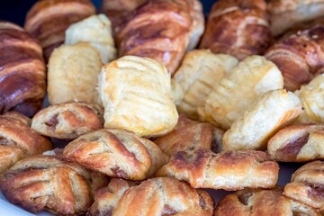 Closeup of a pile of Chocolate Croissants in a buffet