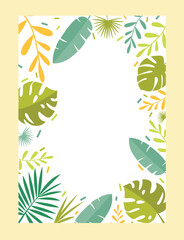 Safari frame concept. Graphic element for website, template, layout and mock up. Leaves and tropical plants, floristry and botany, jungle. Materials for children. Cartoon flat vector illustration