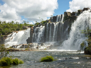View of the beautiful Cascata dos Couros (Leathers Waterfall) - Chapada dos Veadeiros (Deers Tableland), Goiás, Brazil