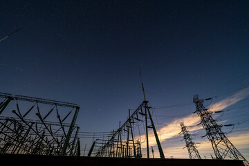 pylon and the Milky Way, The high voltage substation is under the stars