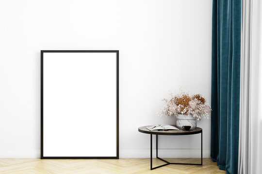 Black frame mockup A4 in living room