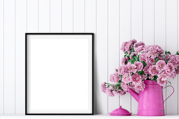 Mockup frame  and pink rose 8x10