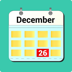 calendar vector drawing, date December 26 on the page