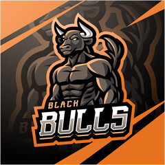 Black bulls esport mascot logo design
