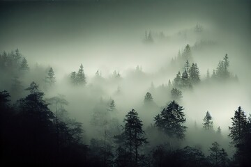 spooky foggy forest at night