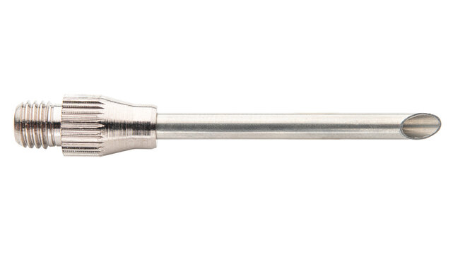 Needle for baster or enema for cooking turkey or chicken. Stainless Steel needle. Food device for kitchen. Cook turkey on Thanksgiving day. Macro high resolution photo. White isolated background. 