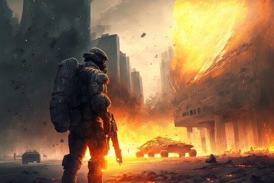 City In Fire War Destroy Soldier Ammunition