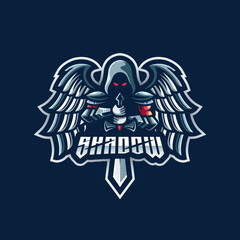 Shadow mascot logo template, the winged angel logo carries a sharp sword in his hand