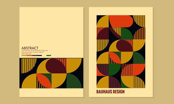 bauhaus circle retro cover design set. abstract geometric background. A4 size for posters, catalogs, journals, annual books, notebooks