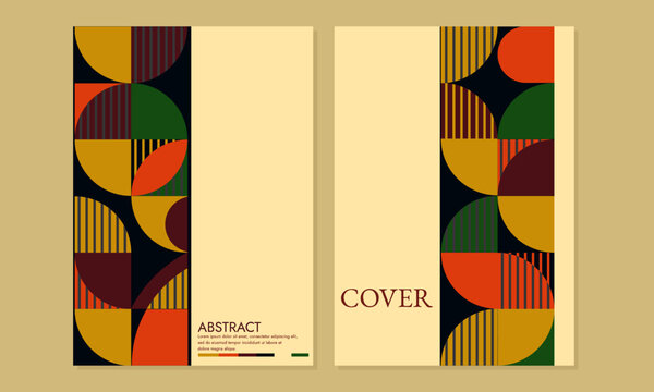 bauhaus circle retro cover design set. abstract geometric background. A4 size for posters, catalogs, journals, annual books, notebooks
