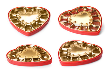 Set with empty candy boxes on white background
