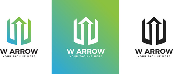 unique letter w logo with up arrow element