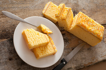 Slices of freshly baked cake on a plate