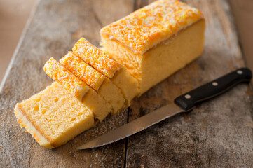 Freshly baked sponge cake with icing