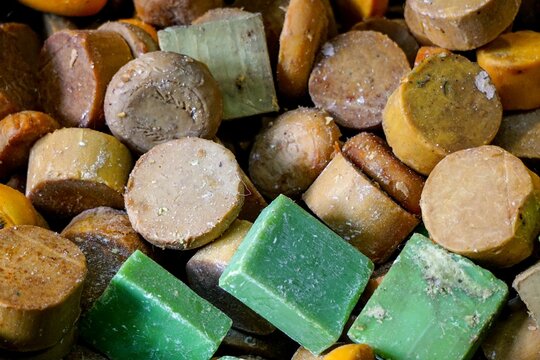 Closeup of a pile of handmade soap from Mardin, Turkey with different aromas