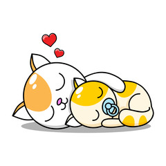 Cat Mom Sleeping With Her Kid