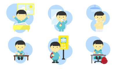 Set of kid's daily activities