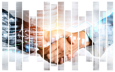 Business handshake on finance prosperity and money technology asset background . Economy and...