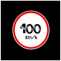 Maximum allowed speed sign 100 kilometers per hour. Banner with black background and red and white circle.
