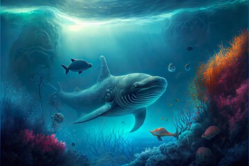 Fototapeta na wymiar stunning landscape and underwater se, background pattern, illustration with water azure
