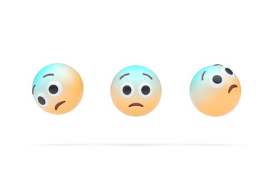 Set Fearful Face Emoji. 3D Illustration