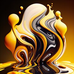 liquid inks abstrac, a yellow and black sculpture, illustration with art font