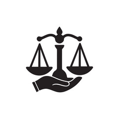 Justice Law Scale Balanced scale holding a hand, law firm logo icon vector design.