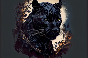 illustration of black. i created, a tiger with yellow eyes, illustration with eye felidae