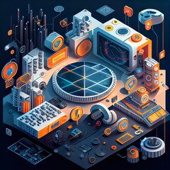 illustration of a crypto trading, a board game with many chips, illustration with indoor games