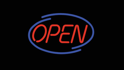 A neon sign with the text: OPEN