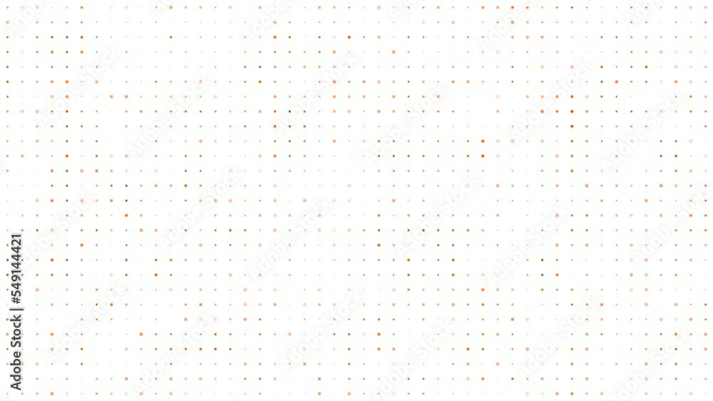 Poster orange floating dots on white background loop. slow mosaic chaotic moving seamless animation. elegan