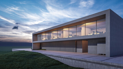 Architectural 3D rendering illustration of modern minimal house