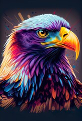 Obraz premium colorful bird of art portrai, a colorful bird with a black background, illustration with bird head