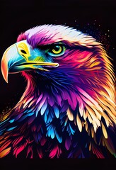 colorful bird of art portrai, a colorful bird with a yellow beak, illustration with bird eye