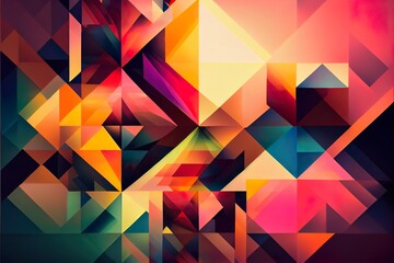colorful abstract geometric background, digital, a red and white striped logo, illustration with colorfulness triangle