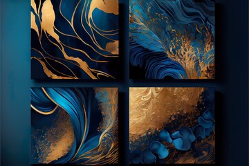 collection of designer oil paintings, background pattern, illustration with blue rectangle