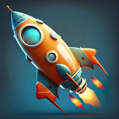cartoon space rocket, isolated. generated, a close-up of a robot, illustration with fin art - obrazy, fototapety, plakaty