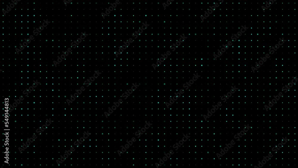 Poster turquoise floating dots on black background loop. slow mosaic chaotic moving seamless animation. ele