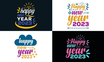 best typography t shirt design for happy new year 2023 
