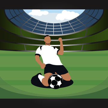 Soccer player celebrate in the stadium.  fans, Vector Illustration