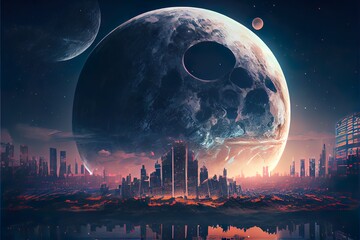 i - generated digital futuristic, a city skyline at night, illustration with atmosphere daytime