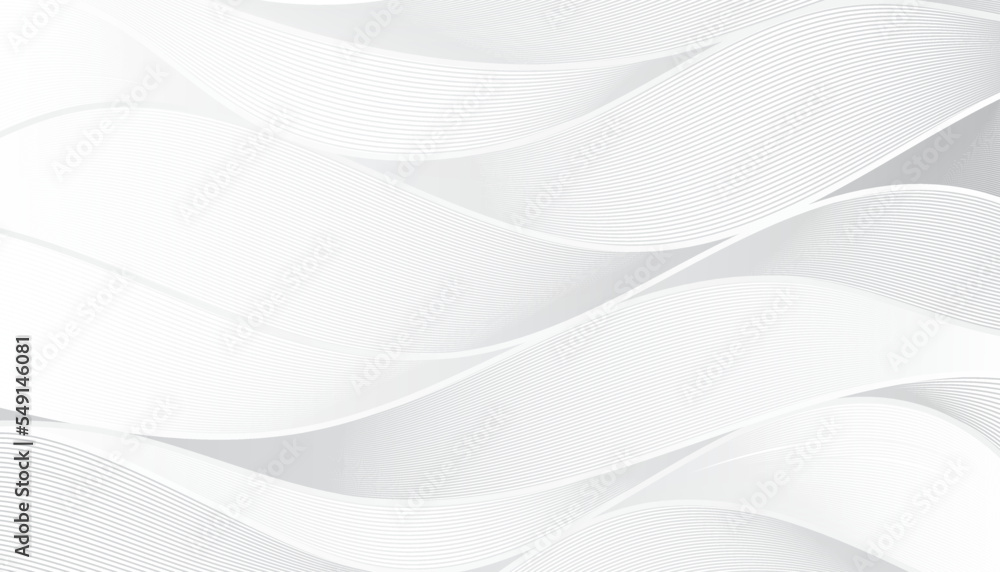 Poster abstract white and light gray wave line pattern background. modern soft luxury design concept. vecto