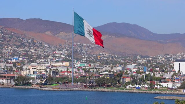 The coastal town of Ensenada Mexico on the Baja California peninsula is famous for it&rsquo;s huge Mexican flag on a 50 meter tall flagpole.