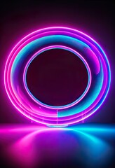 3d render, pink blue neon, a colorful circle with a black background, illustration with colorfulness light